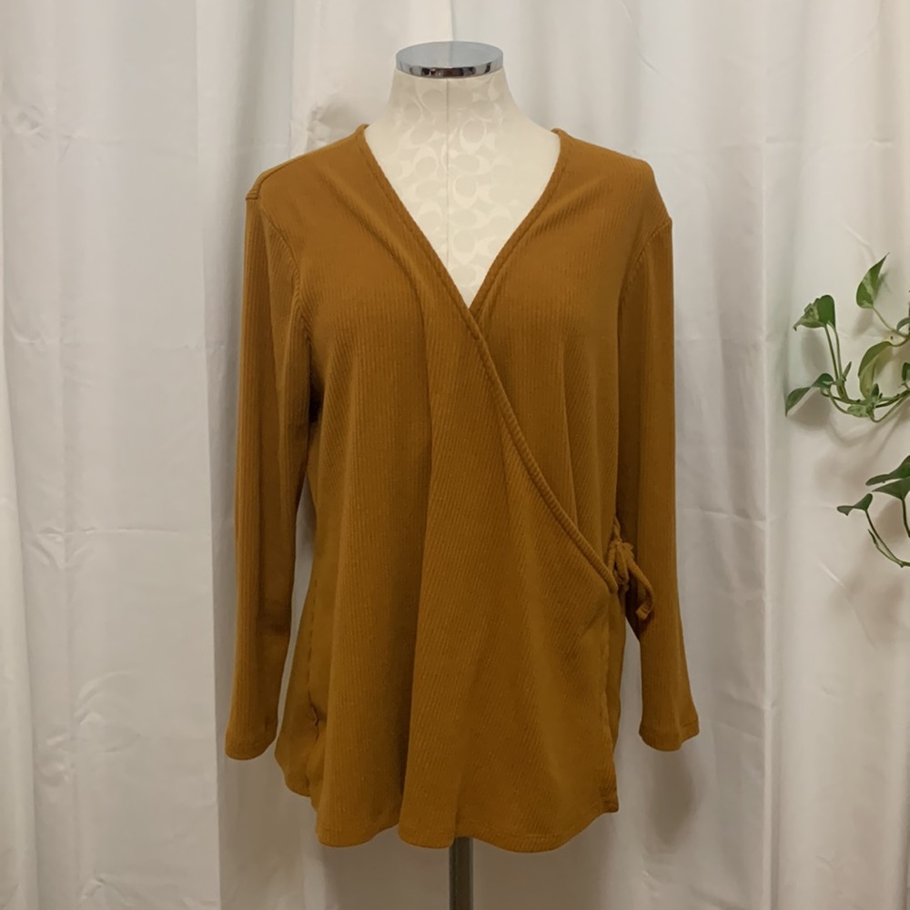 Old Navy Ribbed Dark Mustard Yellow Ribbed Long Sleeve Shirt XXL